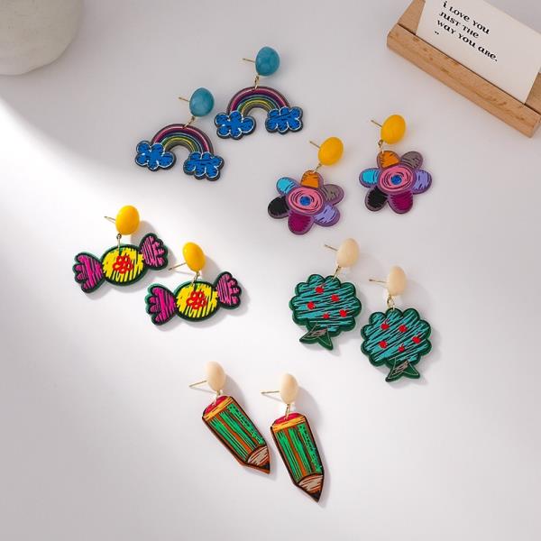 Cartoon Acrylic Graffiti Handwriting Earrings