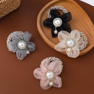 Lace Bow Pearl Hair Tie