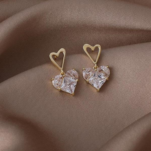 Luxury Shining Double Gold Heart Studs