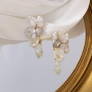 Baroque White Rose Flower Pendant Earrings