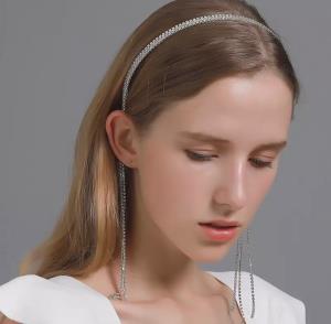 Silver Rhinestone Flower Elastic Forehead Hair Chain