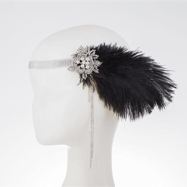 Gipsy Black Feather Crystal Tassel Flower Headband