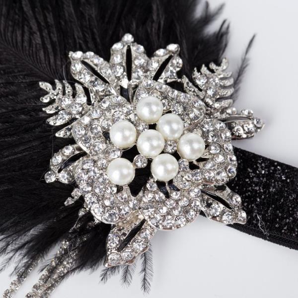 Gipsy Black Feather Crystal Tassel Flower Headband