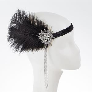 Gipsy Black Feather Crystal Tassel Flower Headband