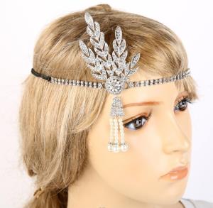 Full Crystal Wedding Bride Elastic Tassel Headband