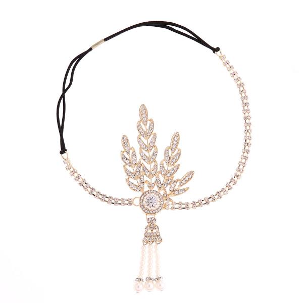 Full Crystal Wedding Bride Elastic Tassel Headband