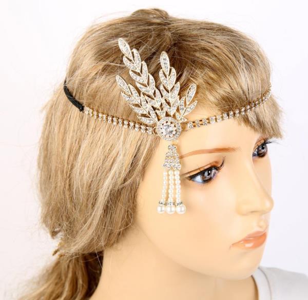 Full Crystal Wedding Bride Elastic Tassel Headband