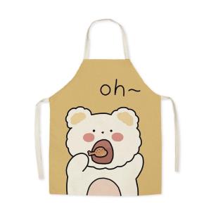 Adjustable Cartoon Flax Bear Cooking Apron