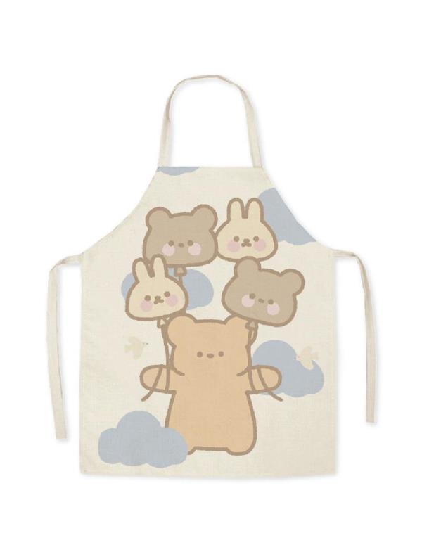 Adjustable Cartoon Flax Bear Cooking Apron