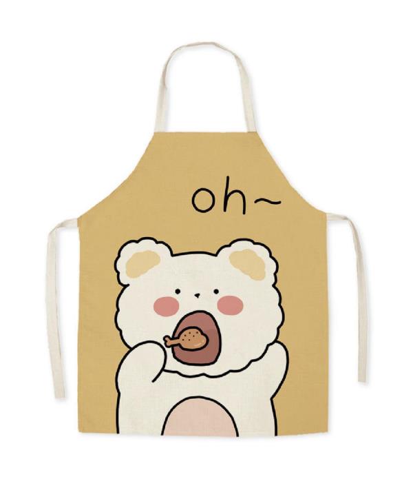 Adjustable Cartoon Flax Bear Cooking Apron