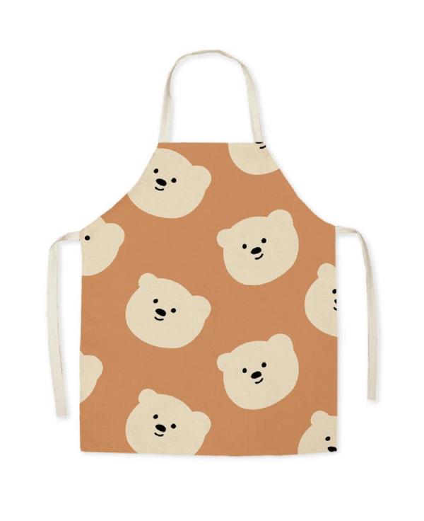 Adjustable Cartoon Flax Bear Cooking Apron