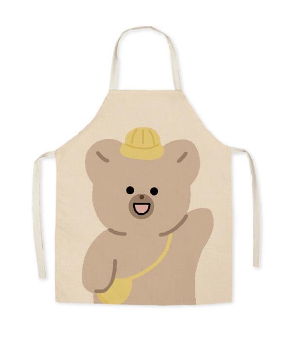 Adjustable Cartoon Flax Bear Cooking Apron