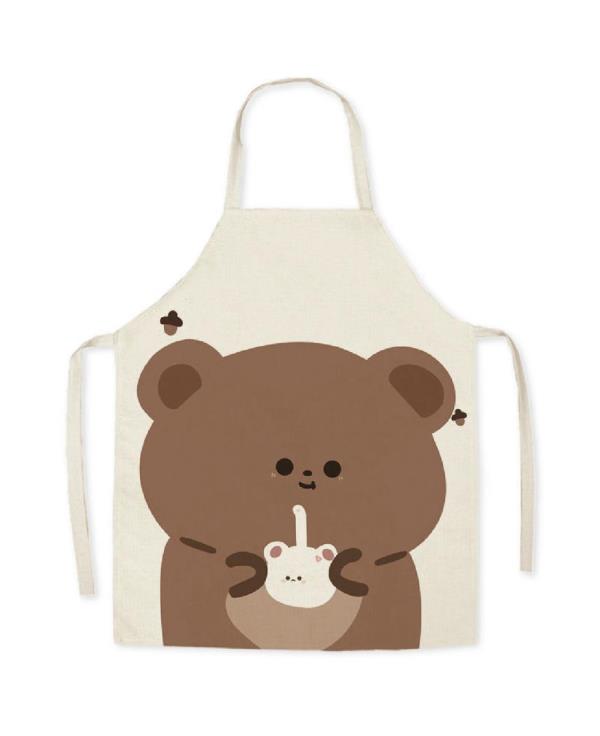 Adjustable Cartoon Flax Bear Cooking Apron