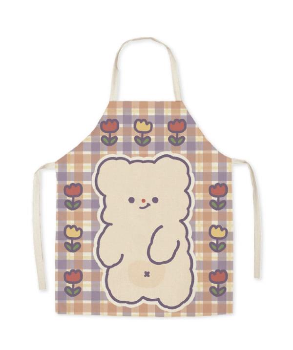 Adjustable Cartoon Flax Bear Cooking Apron