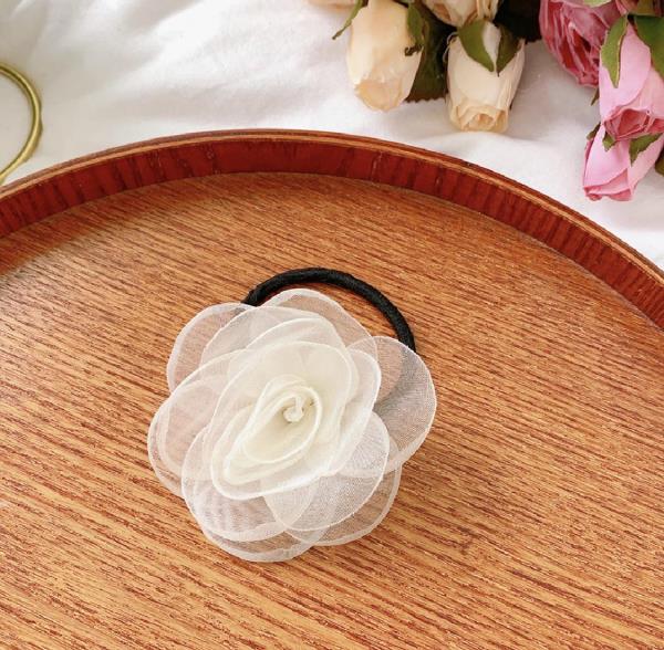 White Lace Camelia Flower Hair Tie