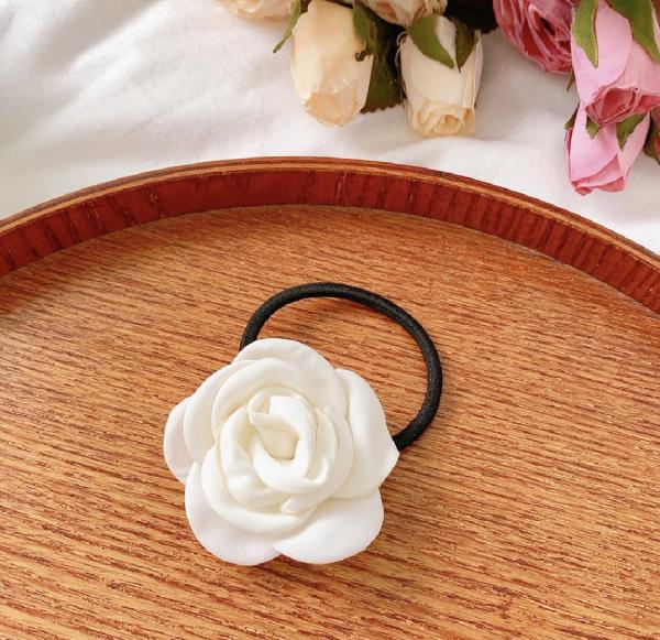 White Lace Camelia Flower Hair Tie