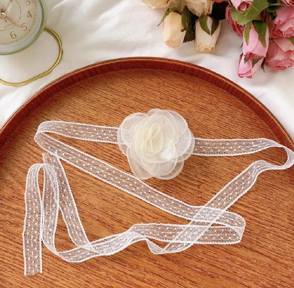 White Lace Camelia Flower Hair Tie