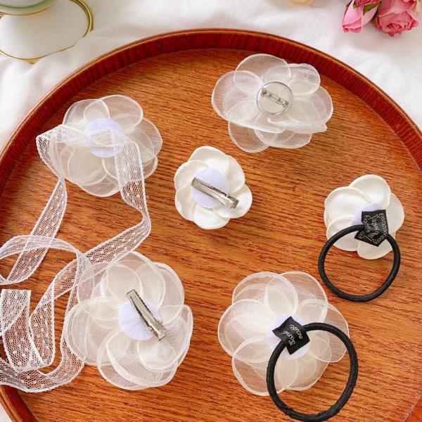 White Lace Camelia Flower Hair Tie