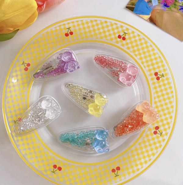 6 Pcs Rainbow Jelly Bear Fringe Hair Pins