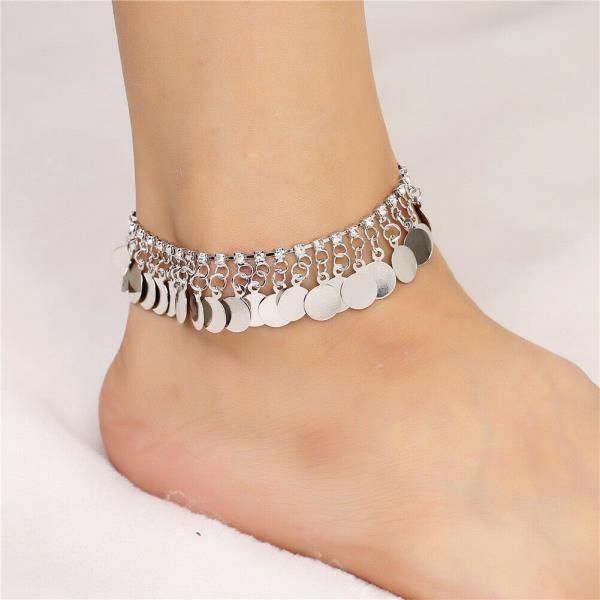 Bohemian Silver Circle Coin Anklet