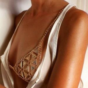 Glitter Rhinestone Flower Bra Chest Body Chain