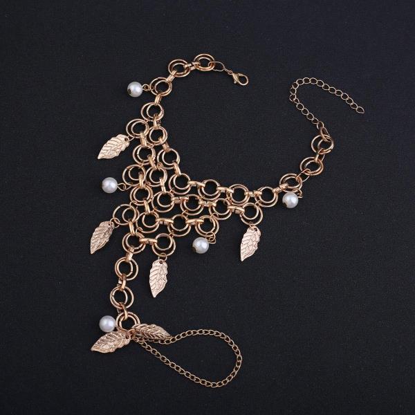 Gold Pearl Ring Leaf Anklet