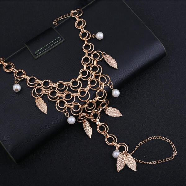 Gold Pearl Ring Leaf Anklet