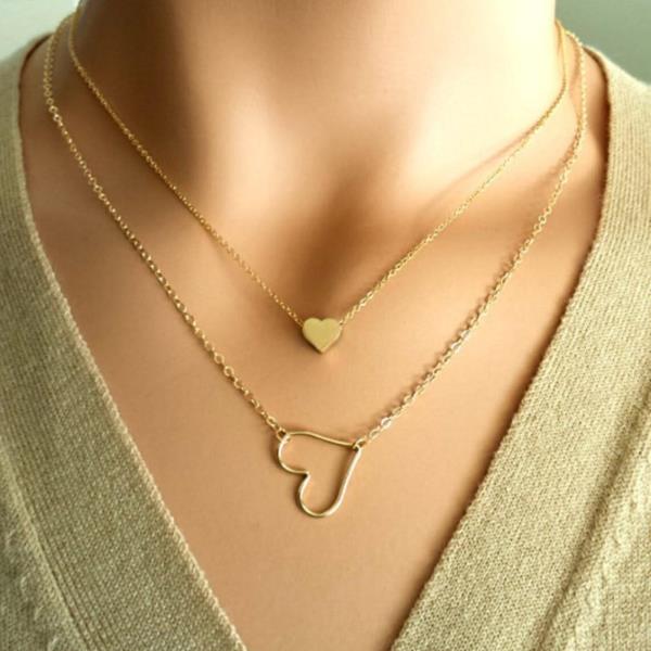 Gold Love Heart Double Layer Necklace