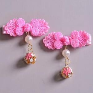 Kid Red Pearl Flower Tassel Hair Pins