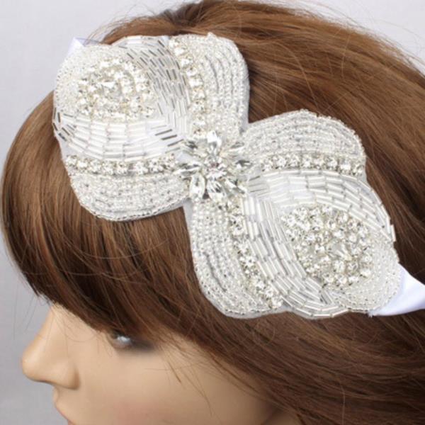 Luxury White Lace Crystal Bow Headband