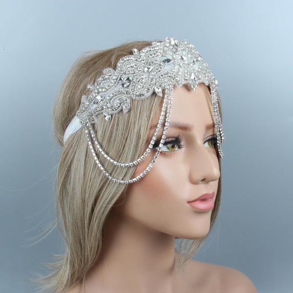 Retro 1920s Elastic Full Crystal Tassel Headband