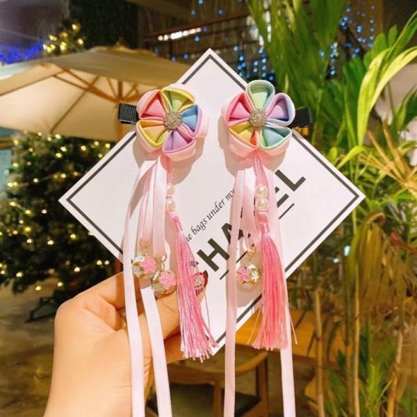 Kid Red Pearl Flower Tassel Hair Pins