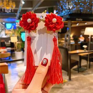 Kid New Year Red Knot Tassel Hair Pins 