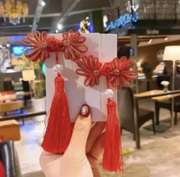 Kid New Year Red Knot Tassel Hair Pins 