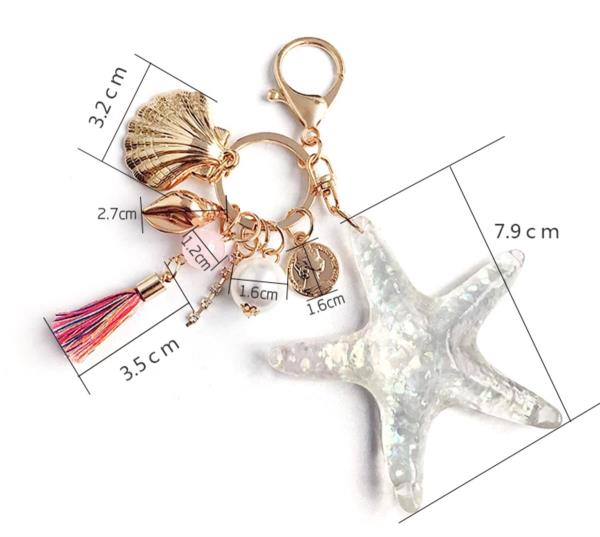 Shining Jelly Starfish Shell Keyring 