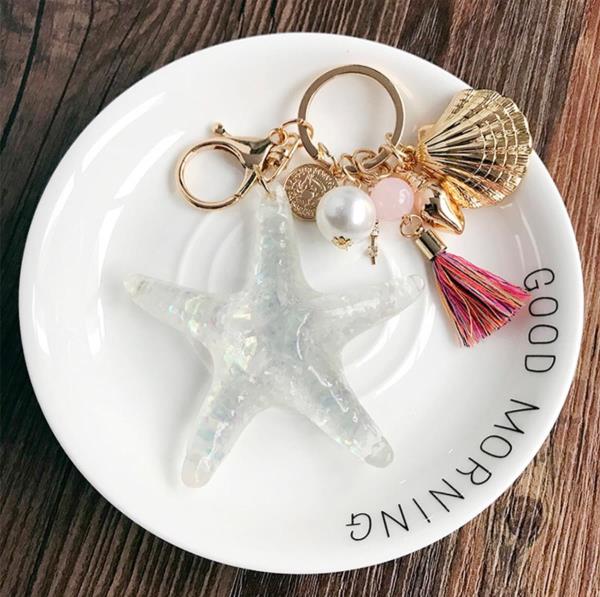 Shining Jelly Starfish Shell Keyring 