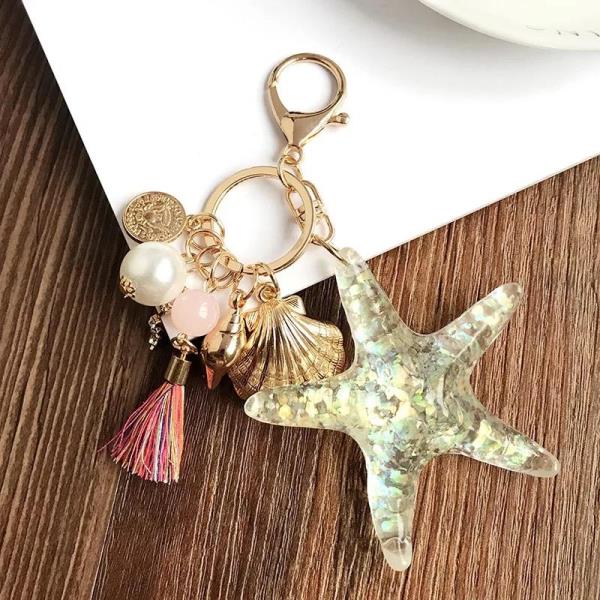 Shining Jelly Starfish Shell Keyring 