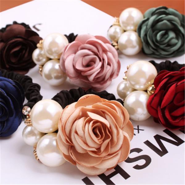 Pearl Rose Flower Scrunchies Hair Tie