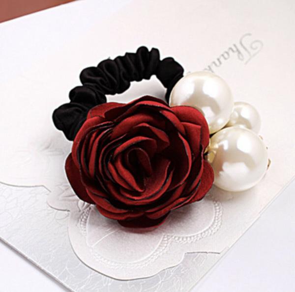 Pearl Rose Flower Scrunchies Hair Tie