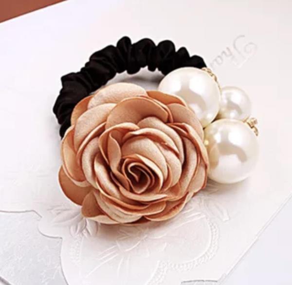 Pearl Rose Flower Scrunchies Hair Tie