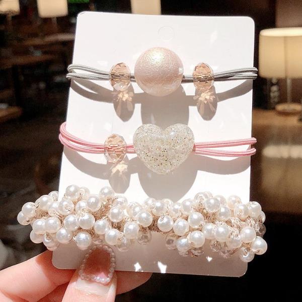 3 Pcs Sweet Pink Resin Beads Hair Tie Set