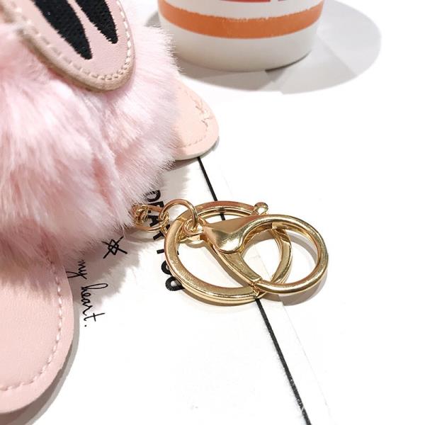 Cartoon Pig Faux Rabbit Fur Ball Dangle Keyring