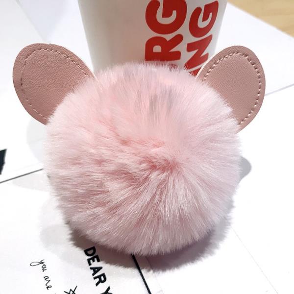 Cartoon Pig Faux Rabbit Fur Ball Dangle Keyring