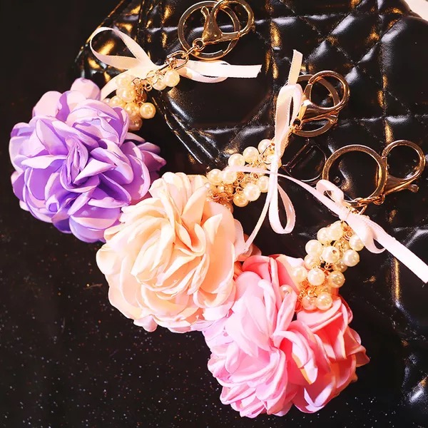 Chiffon Camellia Flower Pendant Keychain