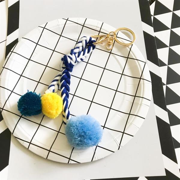 Pom Pom Knit Woven Ball Keyring