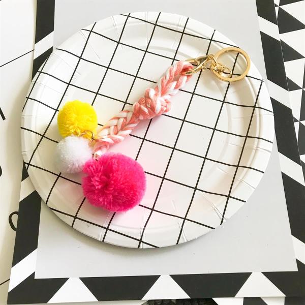 Pom Pom Knit Woven Ball Keyring