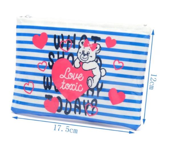 Cartoon Blue Bear Strip Waterproof Cosmetic Bag