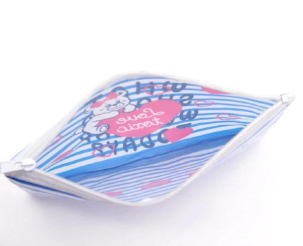 Cartoon Blue Bear Strip Waterproof Cosmetic Bag