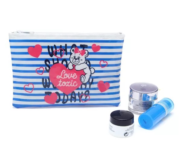 Cartoon Blue Bear Strip Waterproof Cosmetic Bag