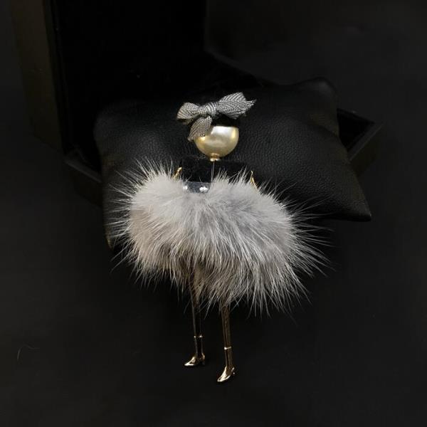 French Fur Pearl Ballet Girl Brooch